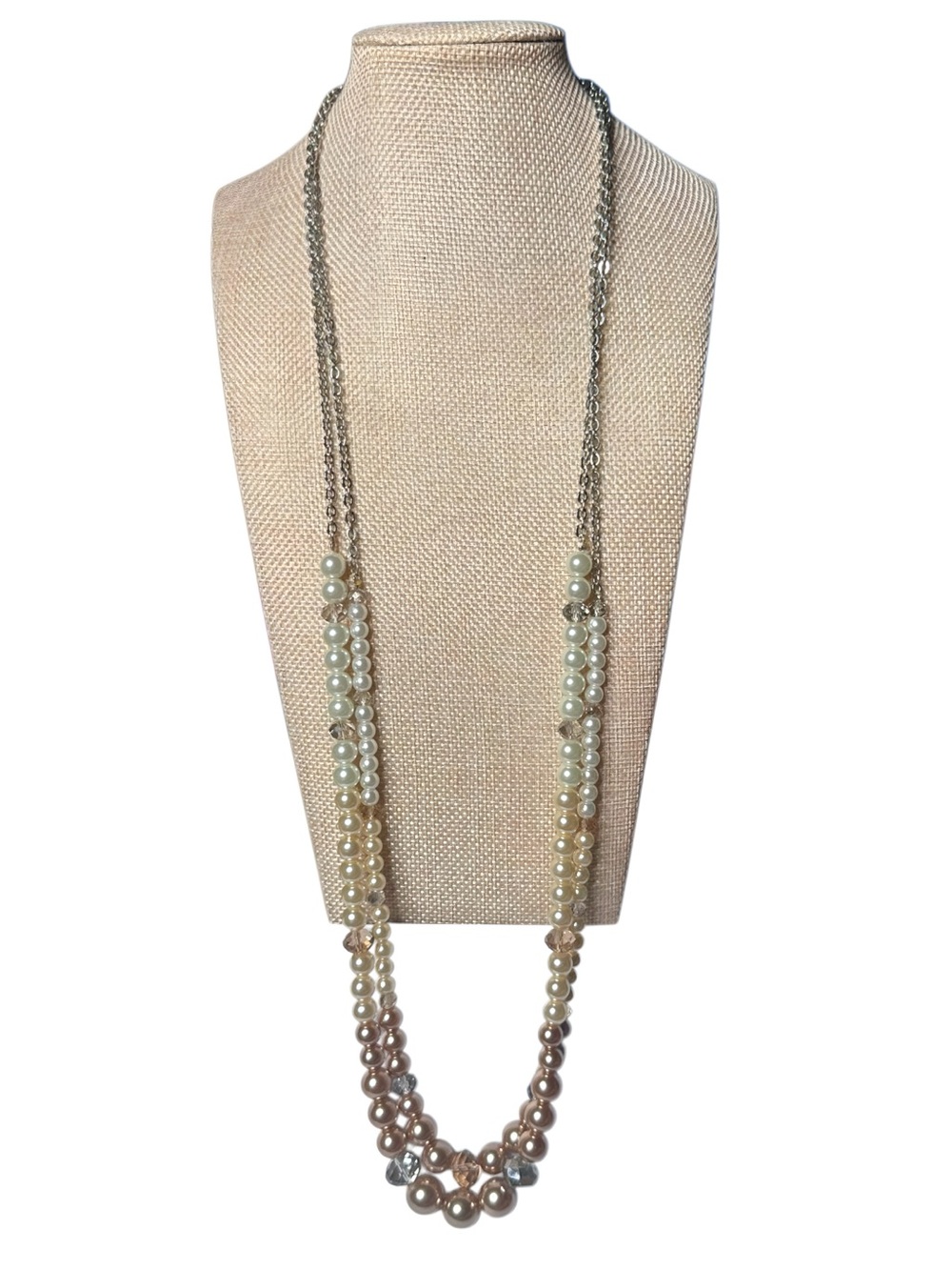 White House Black Market Long Multi-Strand Pearl Necklace in Cream and Champagne